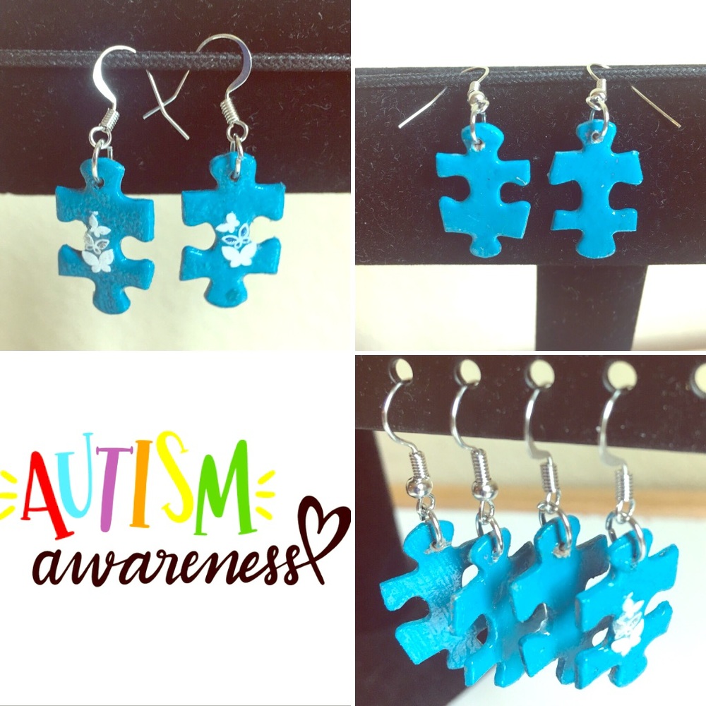 Puzzle piece earrings for Autism Awareness month!